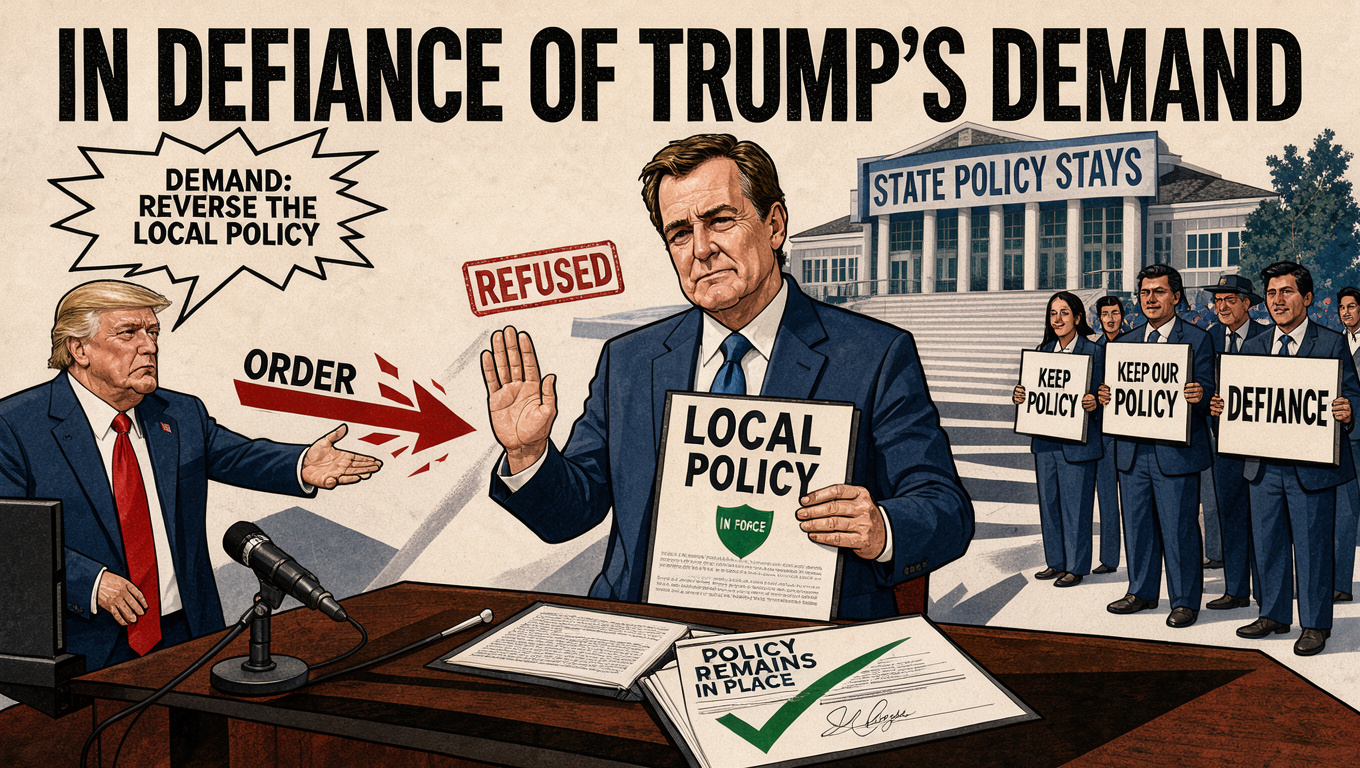 Visual impression of in defiance of Trump’s demand